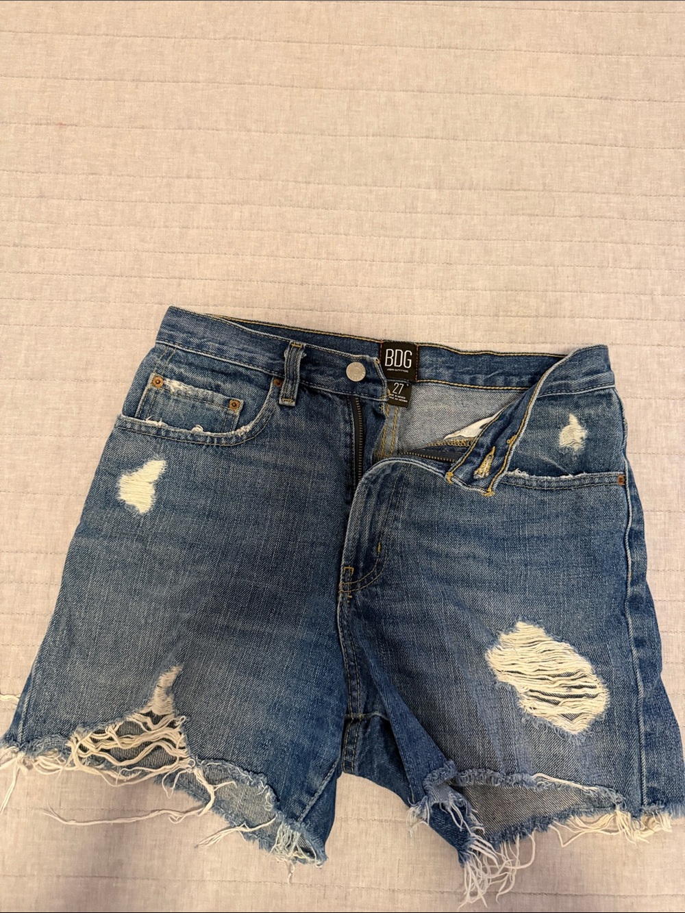BDG Distressed Light Blue High-Rise Jean Shorts